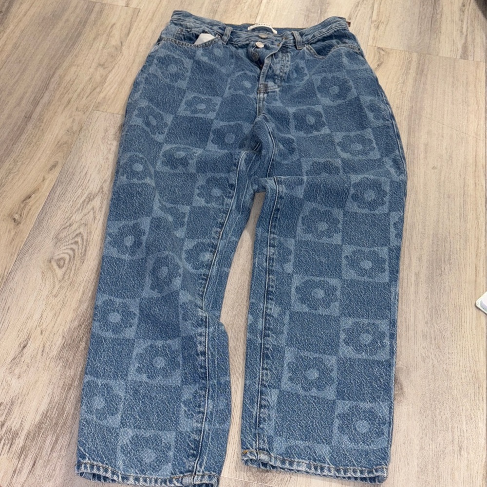 PacSun Women's Blue Floral Checkered Jeans